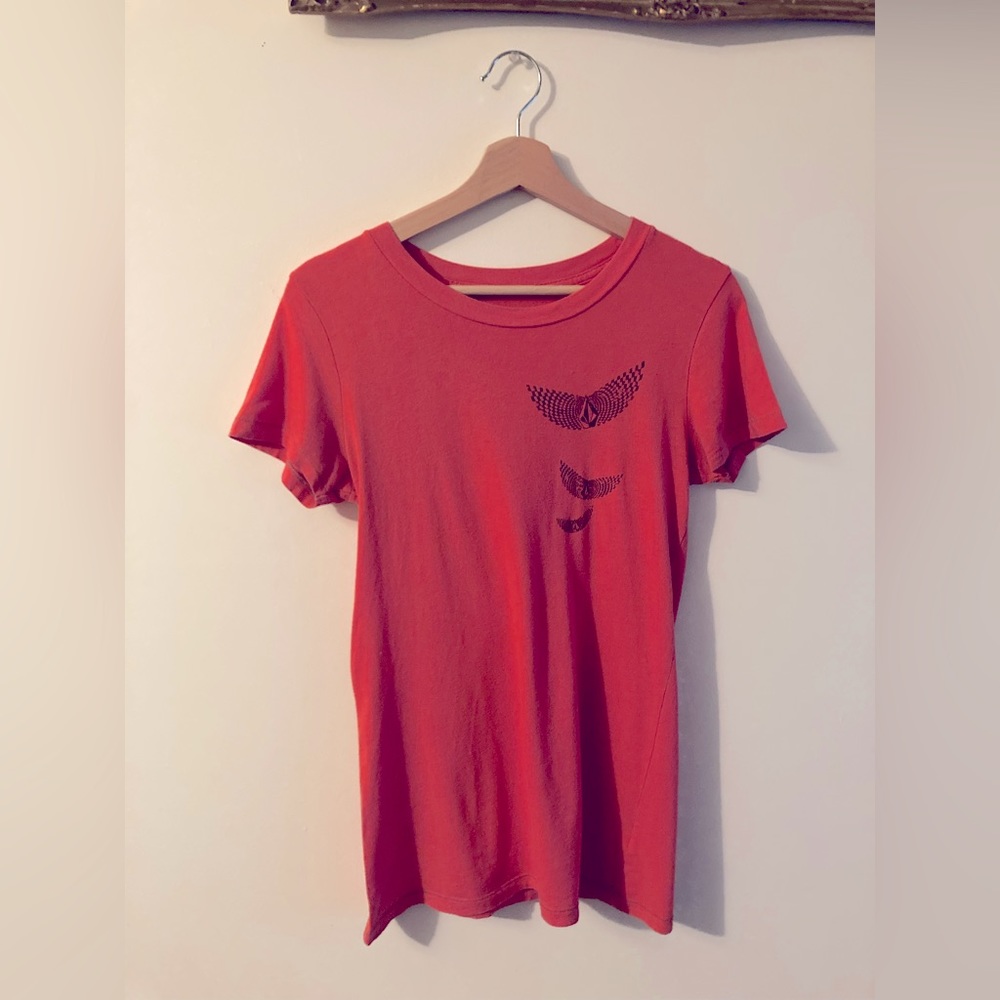 Vintage Y2K Volcom Skate Tee Red Orange Checkered Wings Skater Tee Size Small